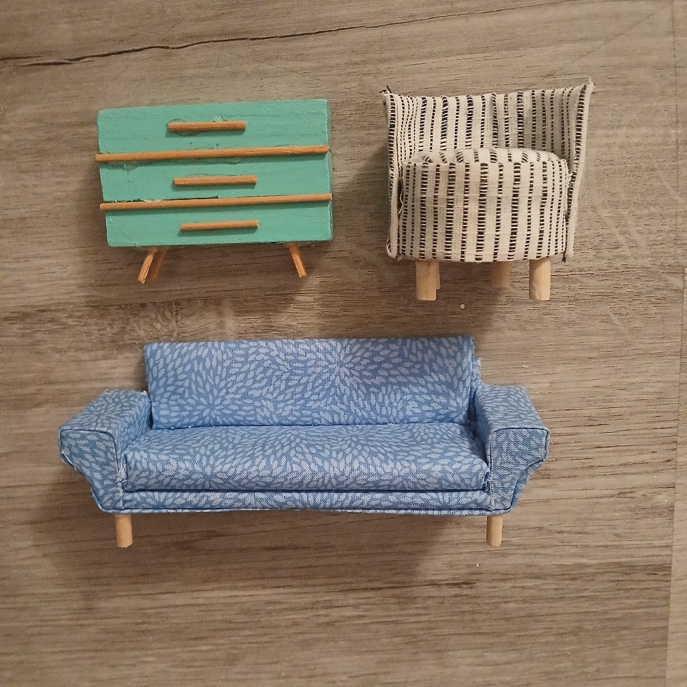Vintage Dollhouse Mid Century Modern Furniture Sofa Couch Chair Table Lot 1:12